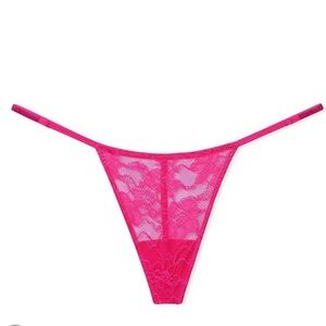 Lace Thong Panty in Vibrant Pink bling